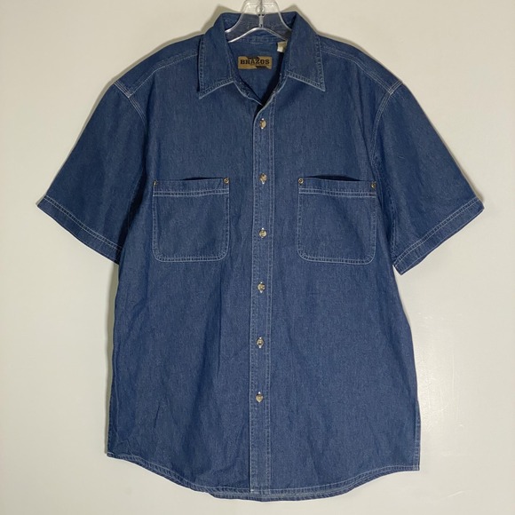 Brazos Other - Brazos Shirt Mens Medium Blue Denim Short Sleeve Button Up Workwear Pockets